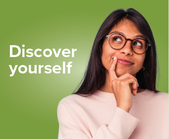 A pondering woman. Text reads, Discover Yourself.