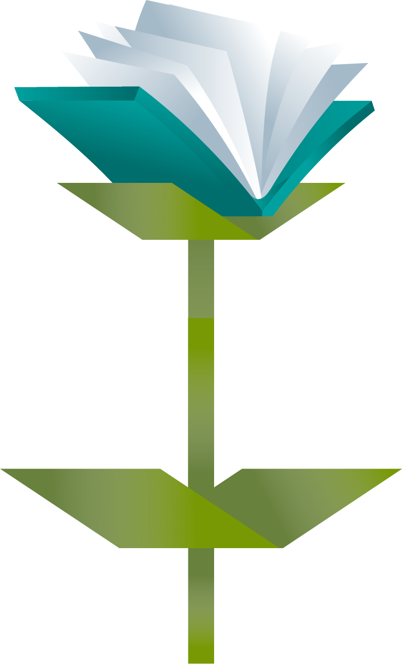 Image of a blue flower where the petals are a book