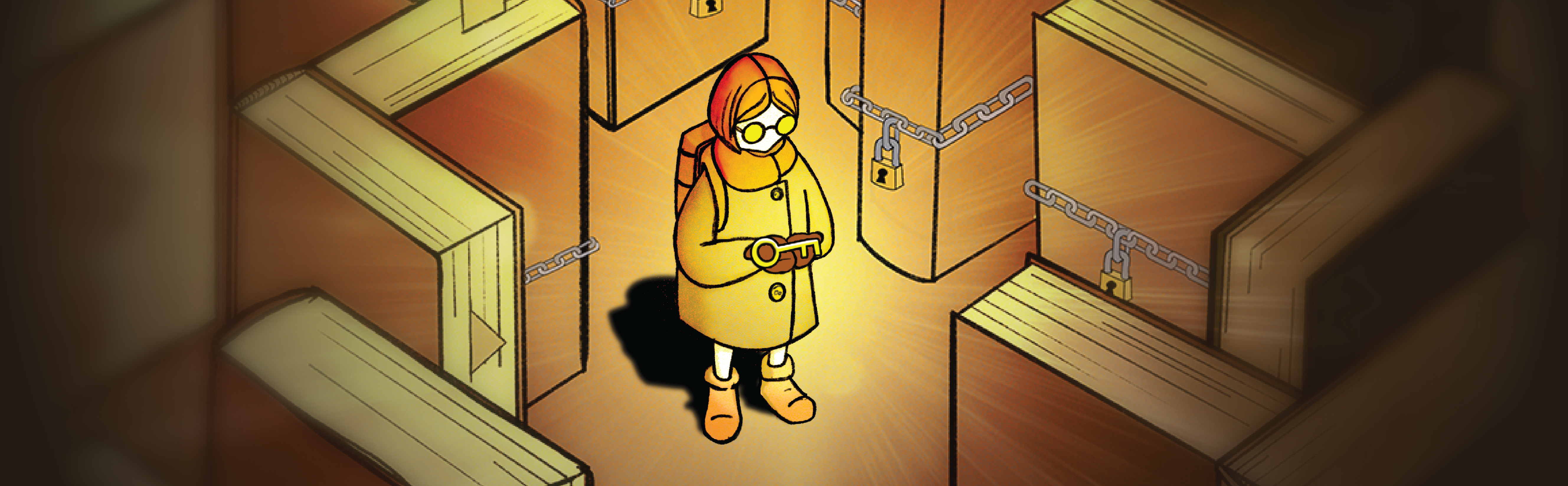 Text reads, February 22 to 28 is freedom to read week. There is a child holding a key and they are surrounded by books with locks on them.