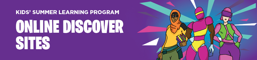 Image of cartoon superheroes with heading "online discover sites"