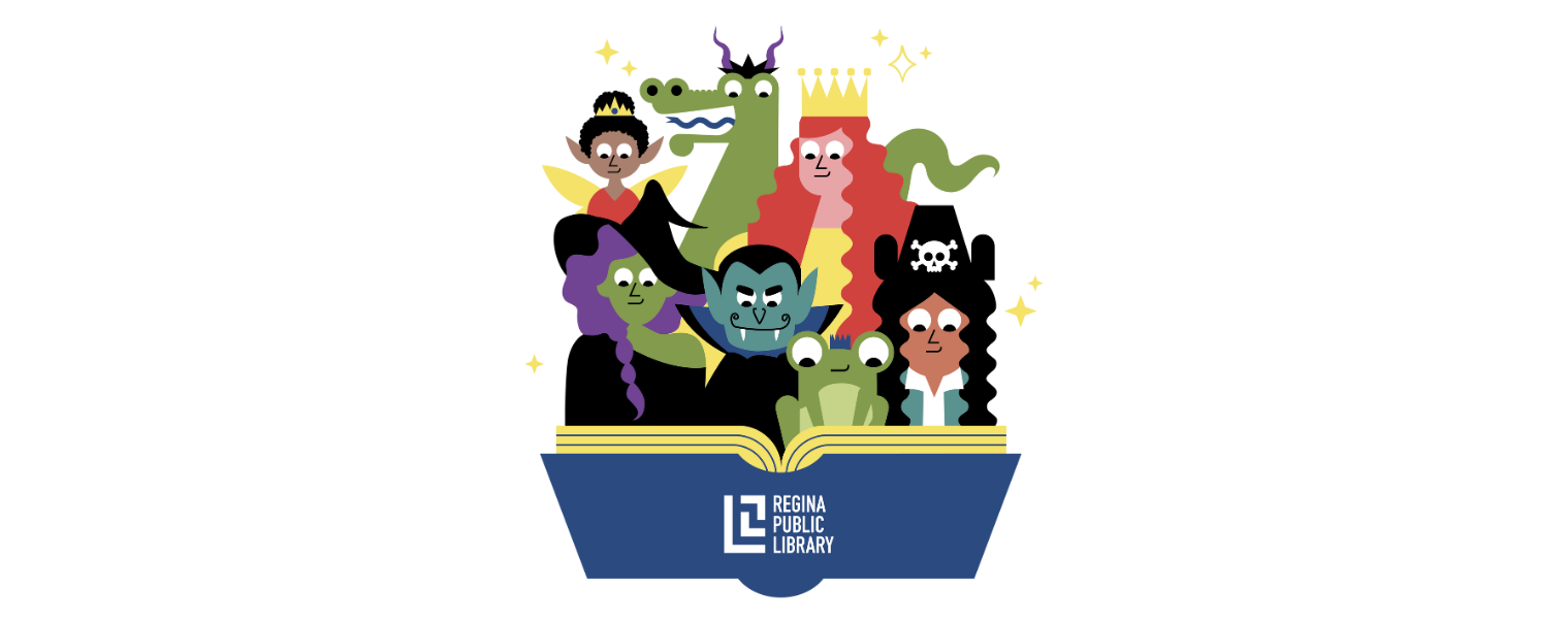 Fairytale characters emerging from a book.